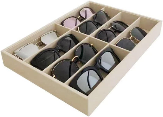 Large Beige Premium Quality Velvet Glasses Box Tray Stackable Practical Trade Show Home Use Jewelry Display Organizer