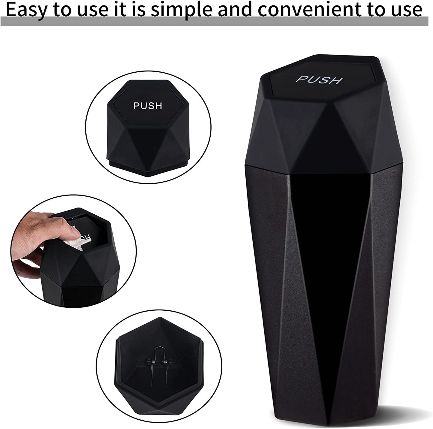 JUSTTOP Car Trash Can with Lid, Diamond Design Small Automatic Portable Trash Can, Easy to Clean, Used in Car Home Office (Black) - cid_441061507362