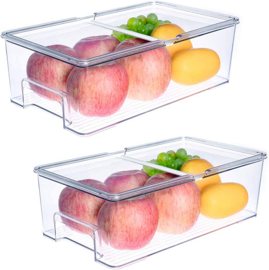 Vegetable Organizers Kitchen Cabinet Organizer for Freezer, Kitchen, Countertops, Cabinets - Clear Plastic Pantry Storage Rack，set of 2