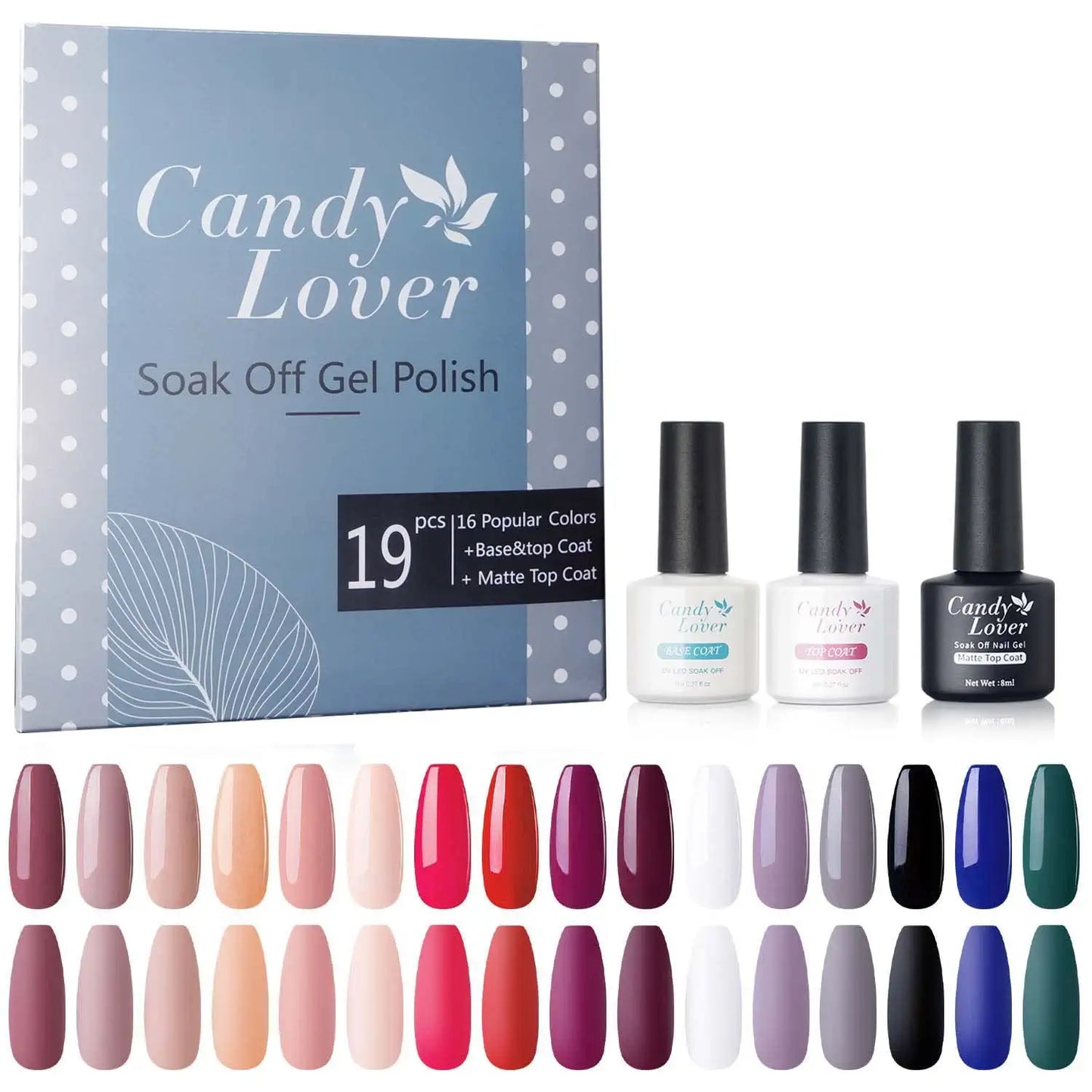 Gel Nail Polish Set 19 PCs - Candy Lover 16 Classic Pastel Colors
