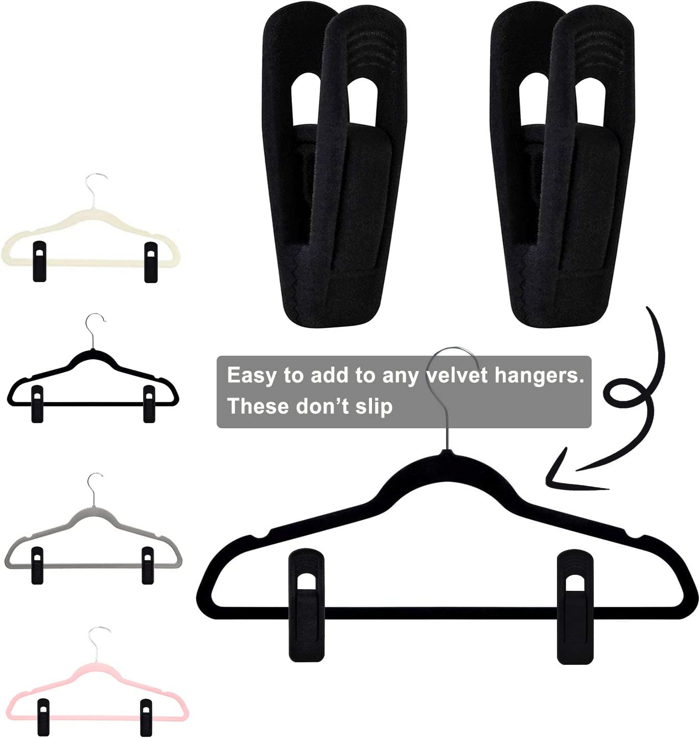TOFIIGREM Black Velvet Hanger Clips (60-Pack), Non-Slip Strong Velvet Hangers Clips for Velvet Hangers