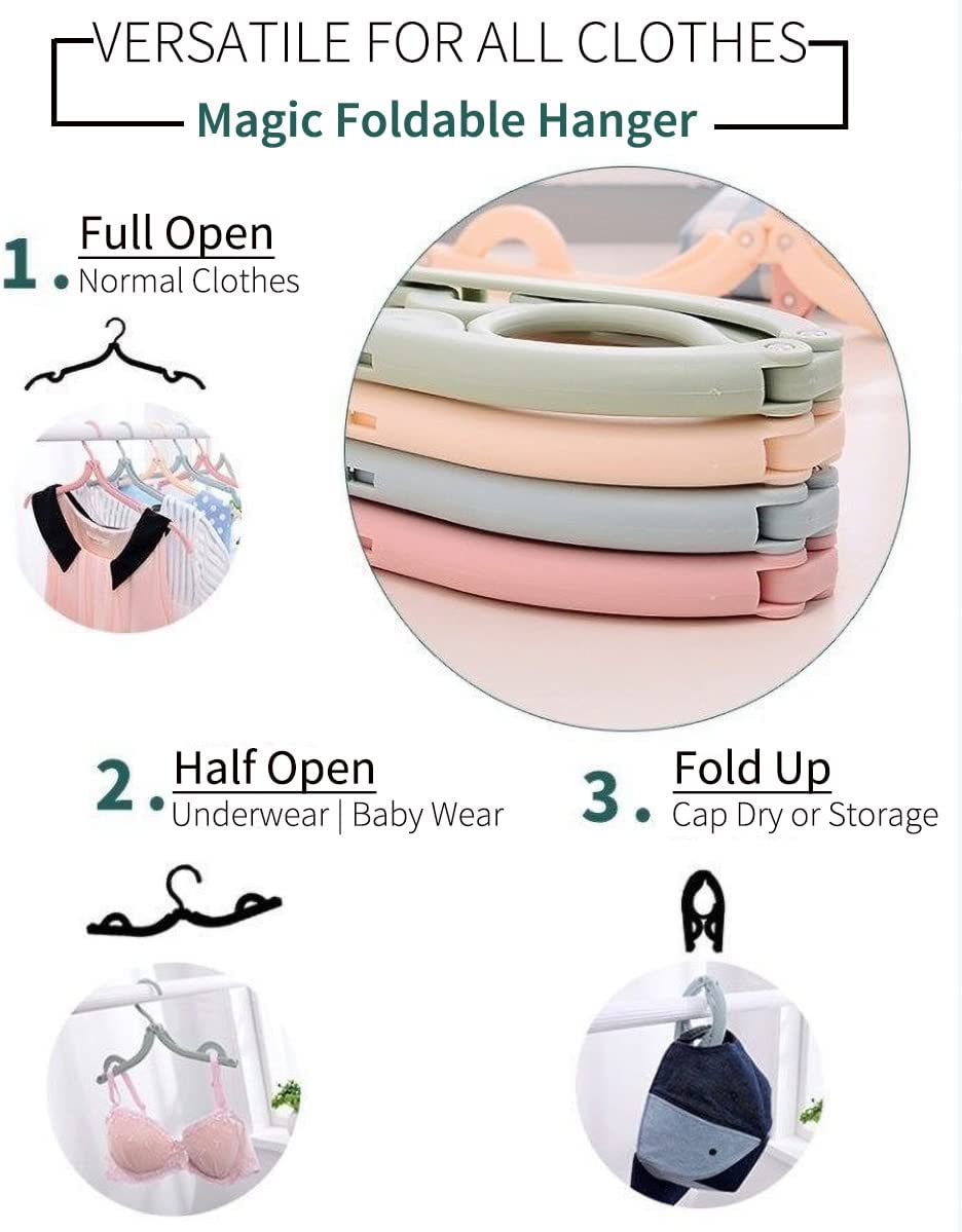 Pansyling 12PCS Foldable Travel Hangers with 24Pcs Clips Portable Folding Clothes Hangers Travel Accessories Foldable Clothes Drying Rack Dorm Hangers Space - cid_441061507362