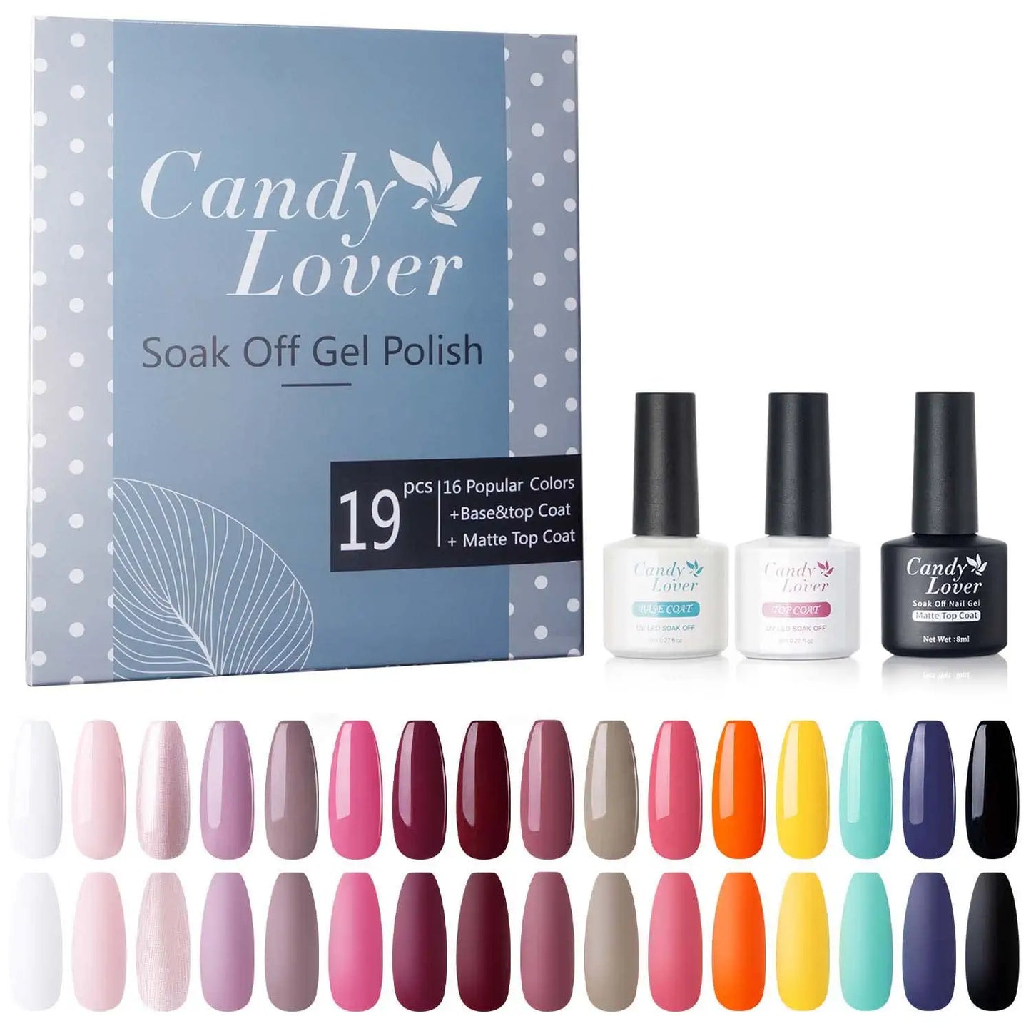 Gel Nail Polish Set 19 PCs - Candy Lover 16 Classic Pastel Colors