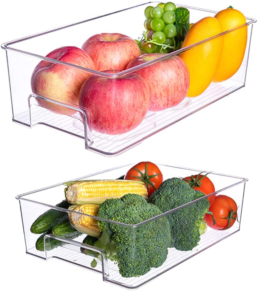 Vegetable Organizers Kitchen Cabinet Organizer for Freezer, Kitchen, Countertops, Cabinets - Clear Plastic Pantry Storage Rack，set of 2