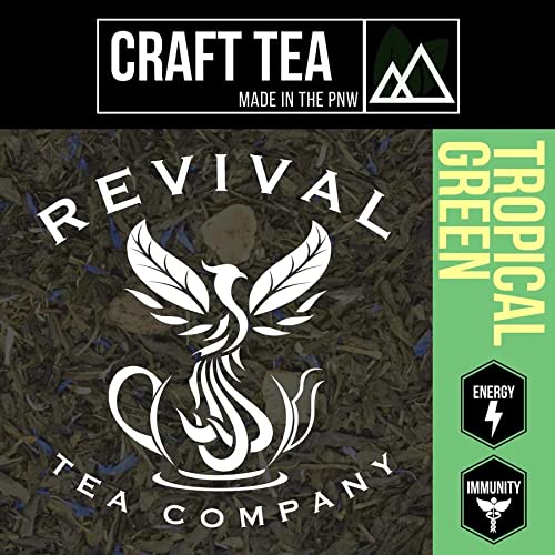 REVIVAL TEA - Tropical Green Tea - Sencha Green Tea, Pineapple Pieces and Cornflower Petals | 24 Tea Bags