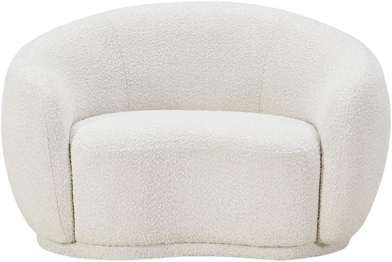 Meridian Furniture Hyde Collection Modern | Contemporary Boucle Fabric Upholstered Accent Chair with Rounded Back, 42" W x 38" D x 27.5" H, Cream - ourpnwhome