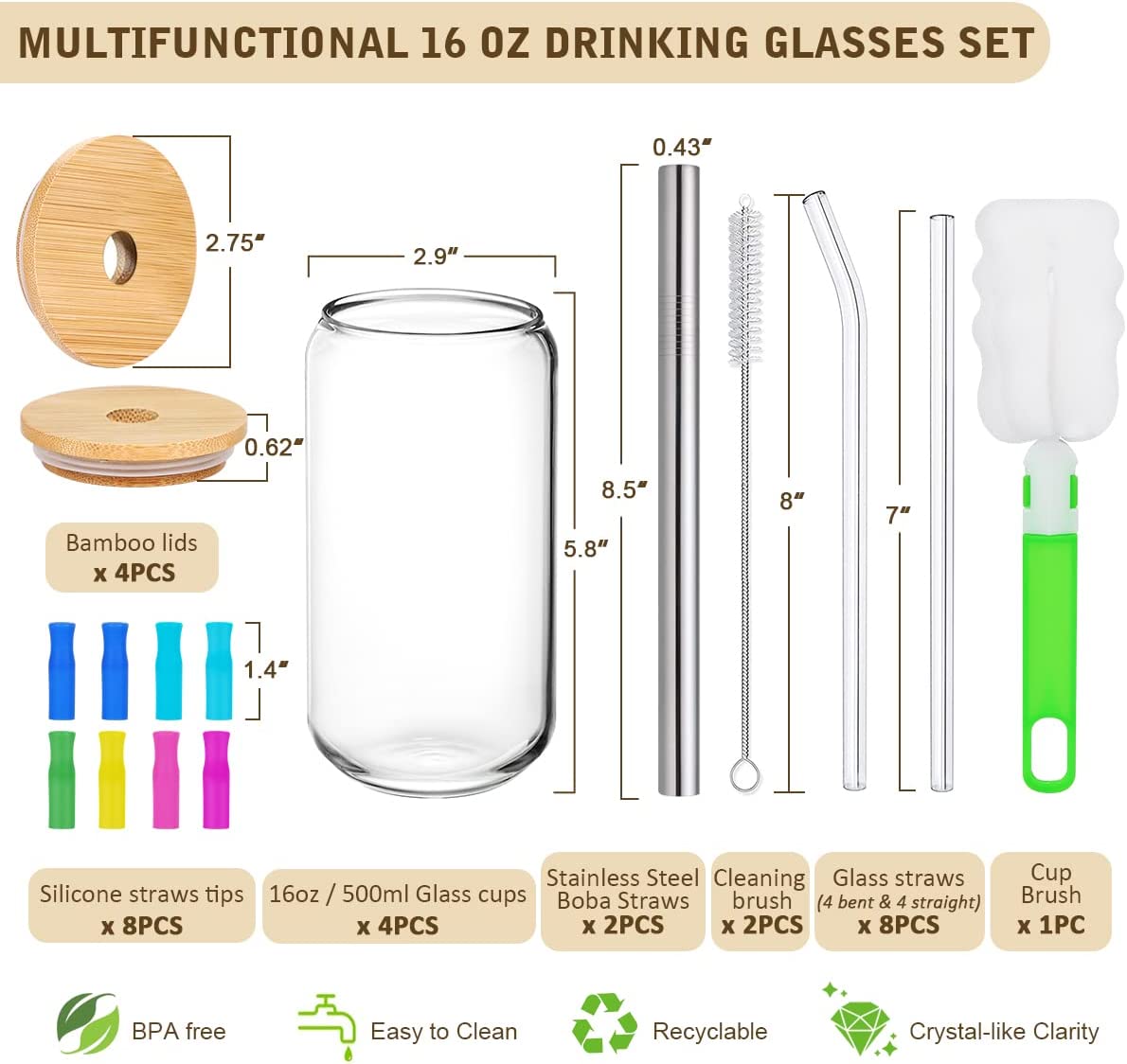 Drinking Glass, Cocktail Glass, Beer Glass-4 pieces