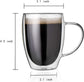 Double Wall Glass Coffee Mug, 15.2 Ounces-Clear Glass Coffee Cup with Handle