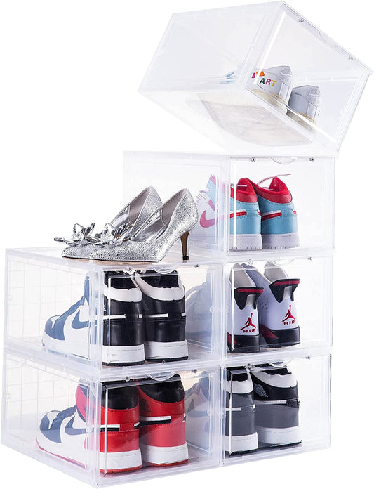 Clemate Shoe Box,Set of 6,Shoe Storage Boxes Clear Plastic Stackable,Shoe Containers with Clear door,Shoe Organizer For Sneaker Display