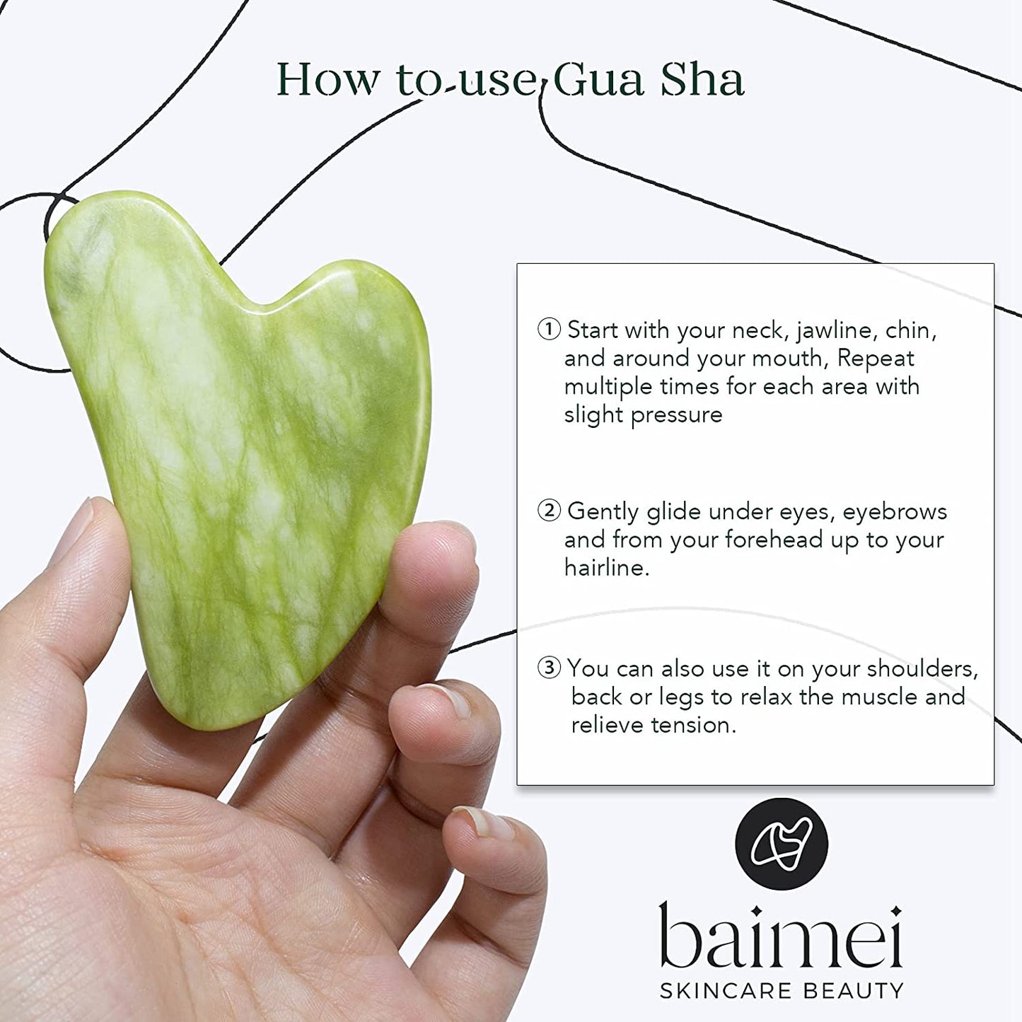 BAIMEI Jade Roller & Gua Sha Set Face Roller and Gua Sha Facial Tools for Skin Care Routine and Puffiness-Green