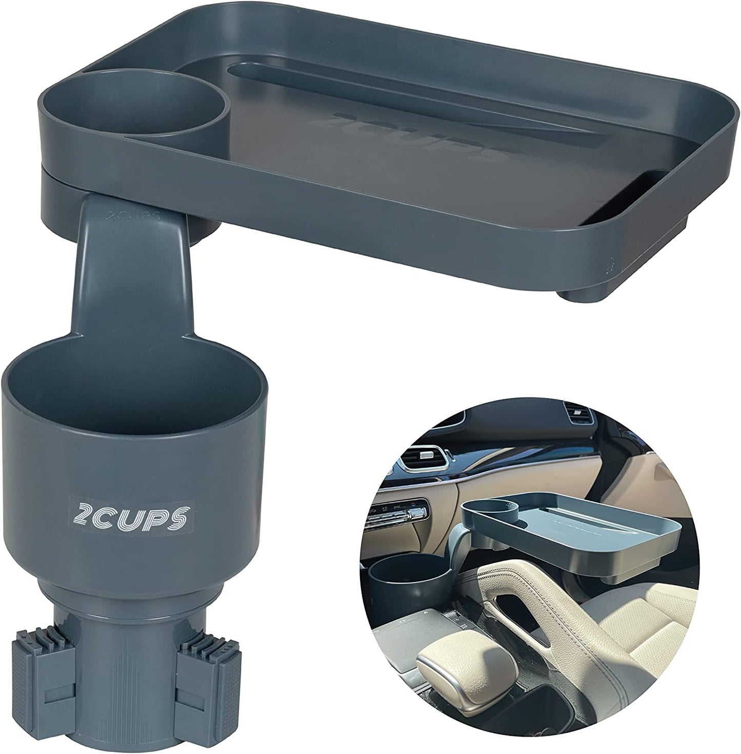 CUPS Car Cup Holder Expander and Attachable Tray, Fits Yeti / Hydroflasks / Nalgene 16-40 oz.