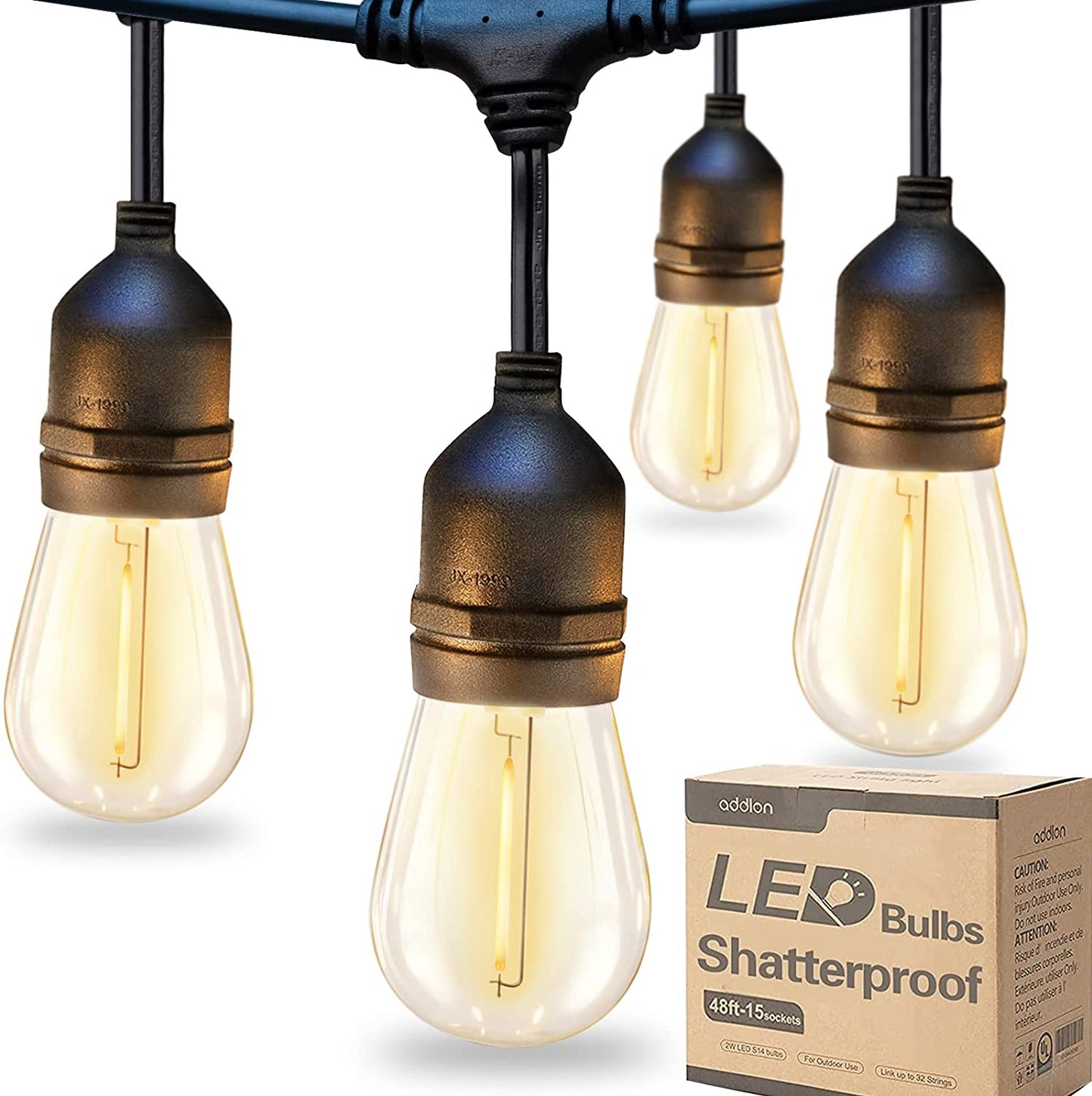 addlon LED Outdoor String Lights 48FT with 2W Dimmable Edison Vintage Shatterproof Bulbs and Commercial Grade Weatherproof Strand - ETL Listed Heavy-D