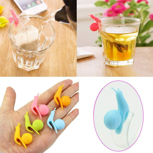 10pcs Cute Snail Shape Silicone Tea Bag Holder Cup Mug Candy Colors Gift Set