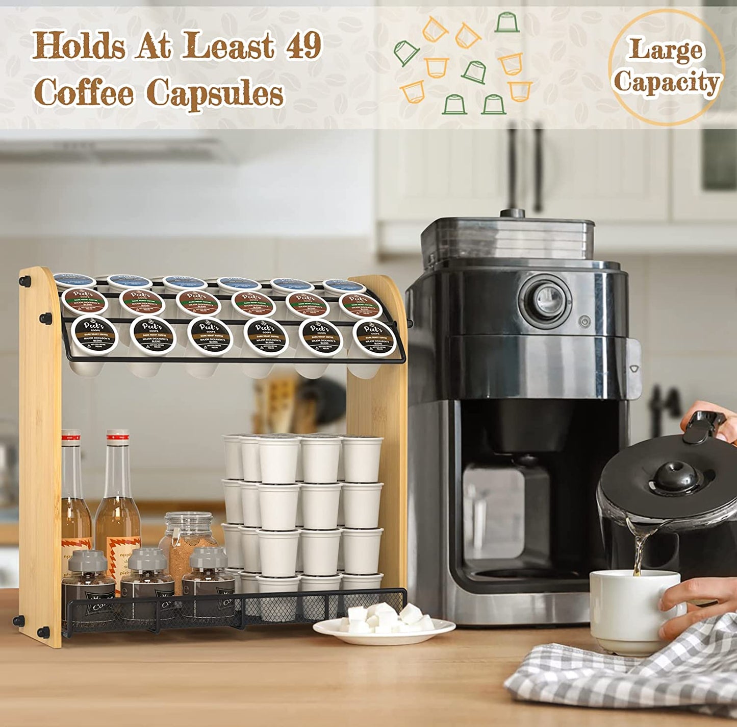 K Cup Holder Large Capacity Coffee Pod Holder Coffee Bar Accessories and Cup Storage Organizer Save Space for Home Office Kitchen Counter Organizer(at Least 49 Coffee Pods)