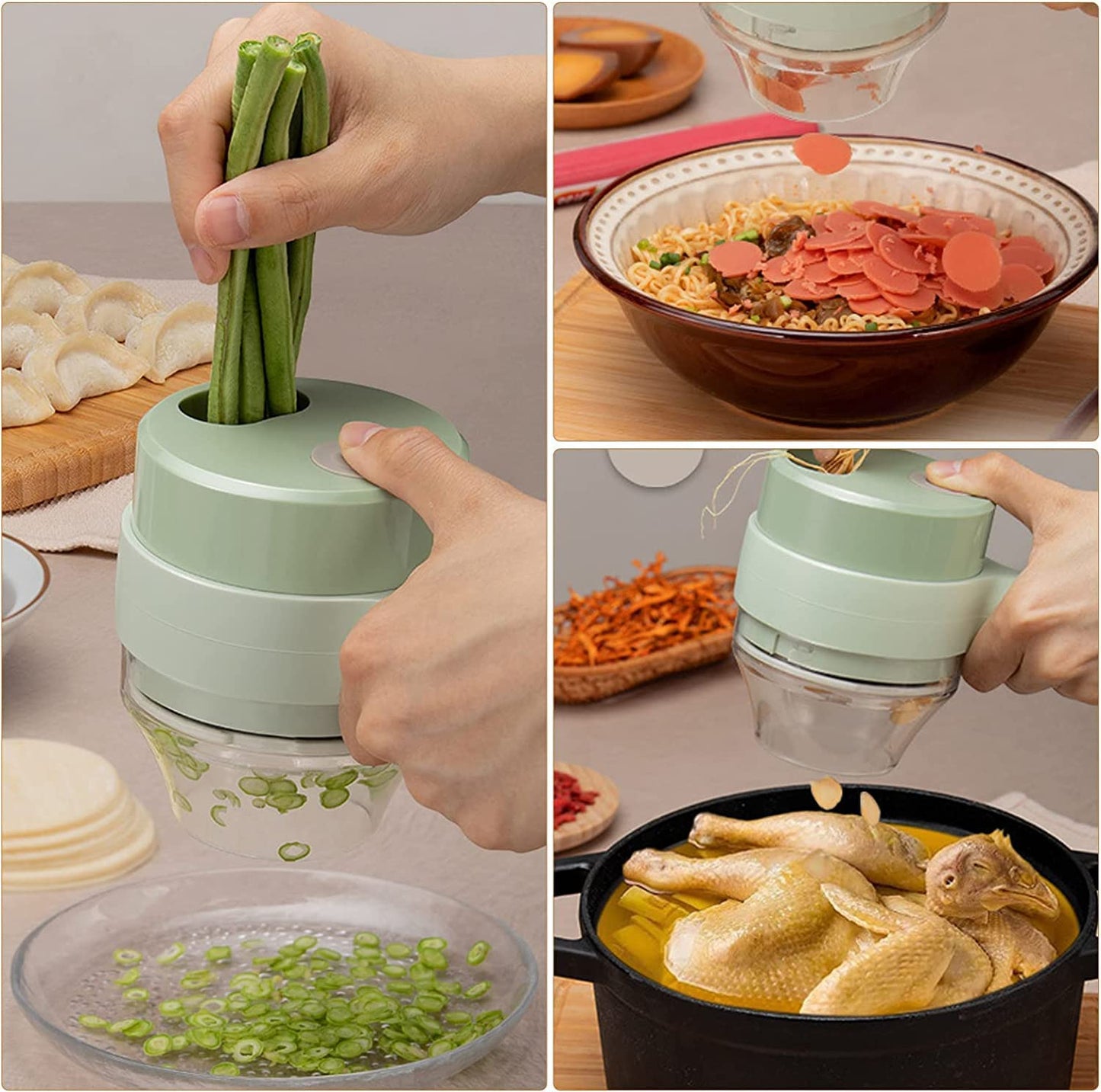 4 in 1 Portable Electric Vegetable Cutter Set CAMMILE Wireless Food Processor for Garlic Pepper Chili Onion Celery Ginger Meat with Brush