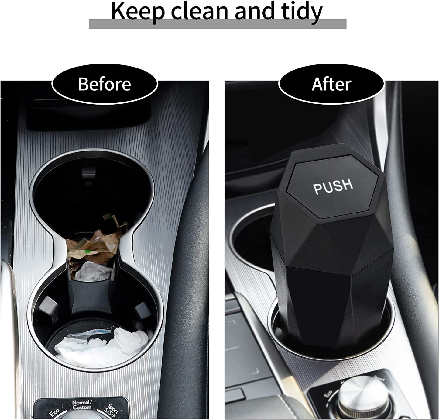 JUSTTOP Car Trash Can with Lid, Diamond Design Small Automatic Portable Trash Can, Easy to Clean, Used in Car Home Office (Black) - cid_441061507362