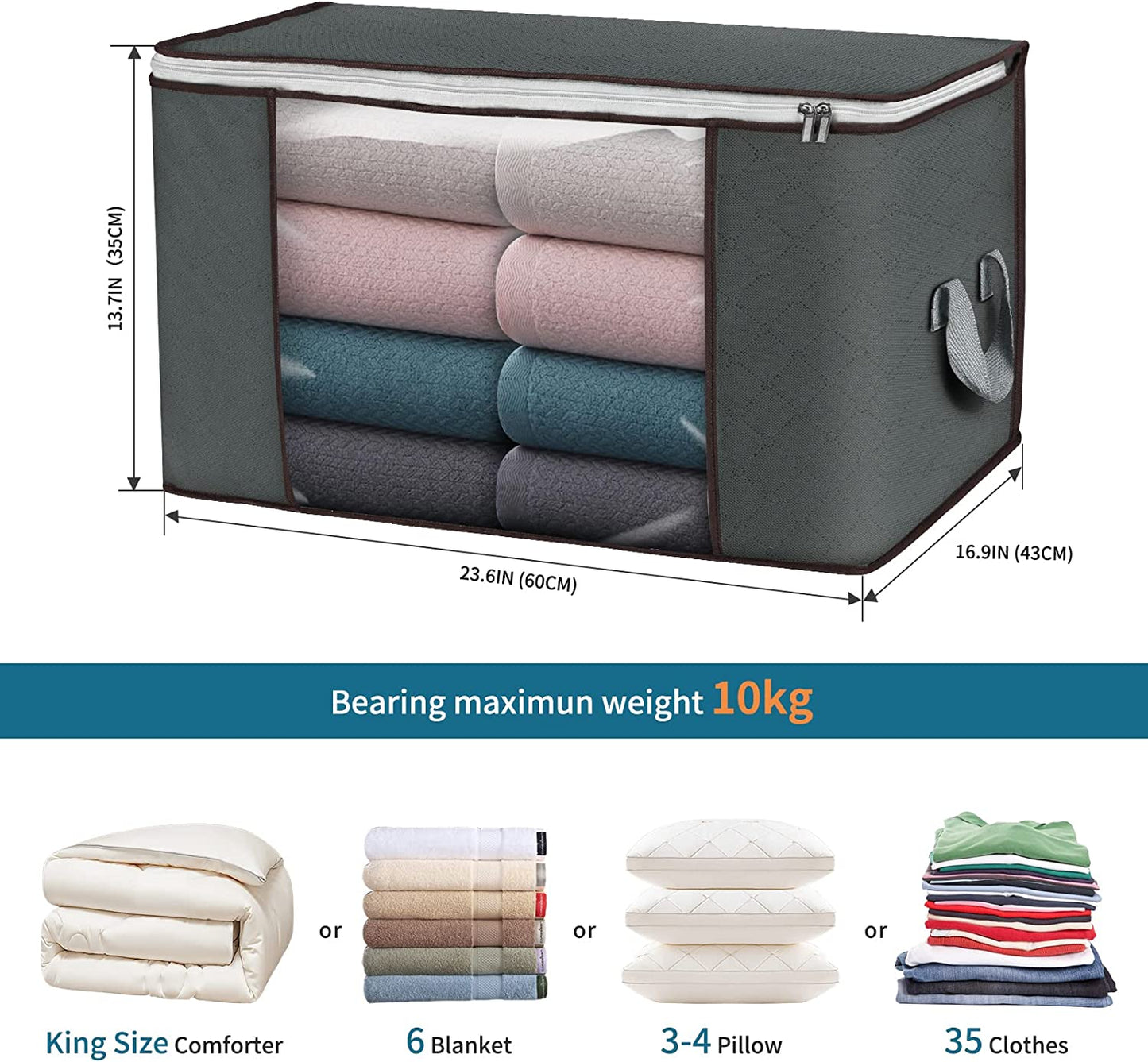 Large Storage Bags 6 Pack Clothes Storage Bins Foldable Closet Organizer Storage Containers with Durable Handles Thick Fabric for Clothing Blankets