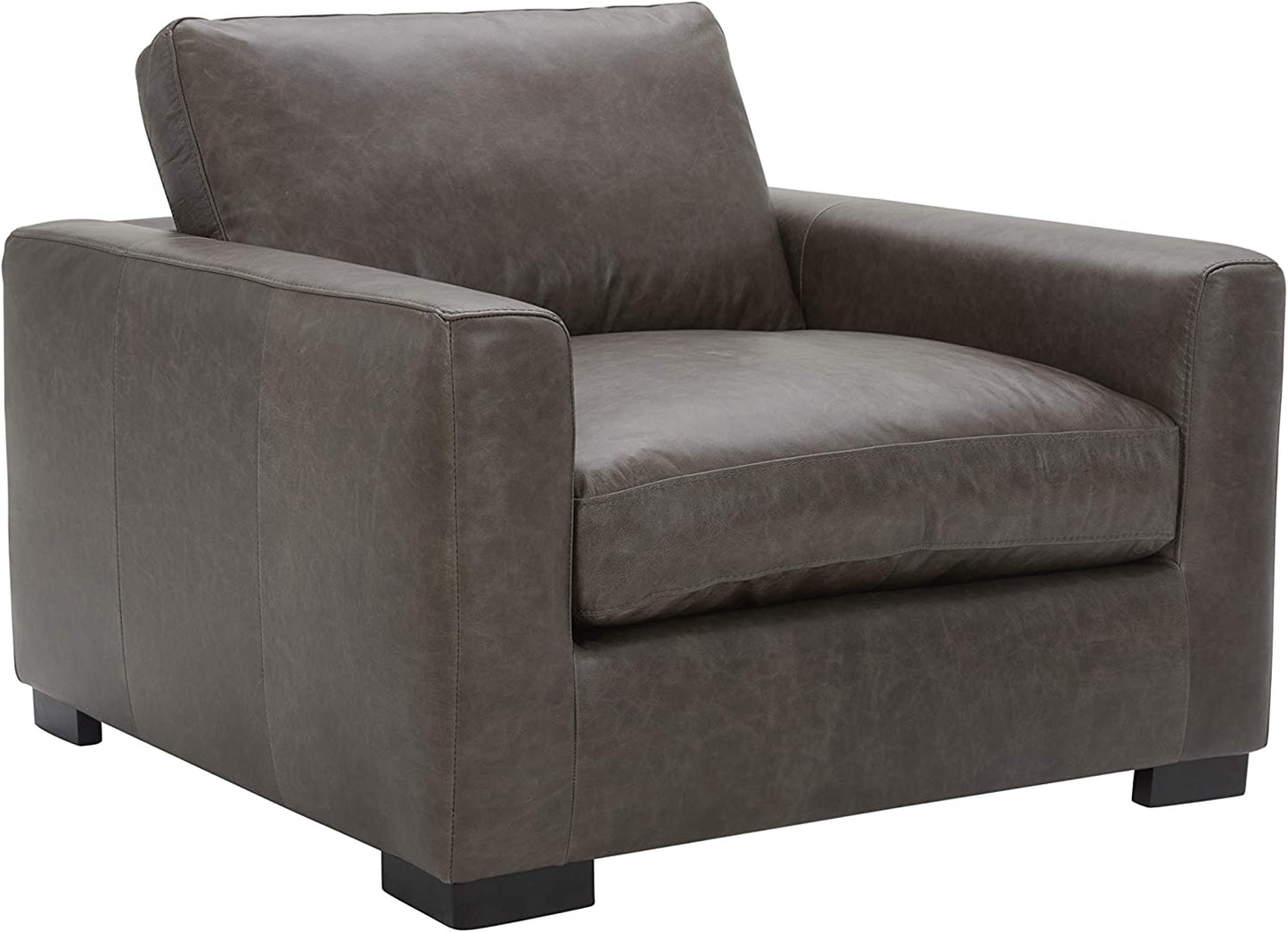 Amazon Brand - Stone & Beam Westview Extra-Deep Down-Filled Leather Accent Chair 43.3"W Dark Grey