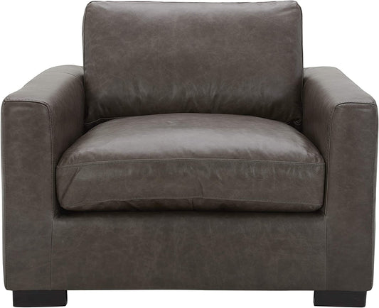 Amazon Brand - Stone & Beam Westview Extra-Deep Down-Filled Leather Accent Chair 43.3"W Dark Grey