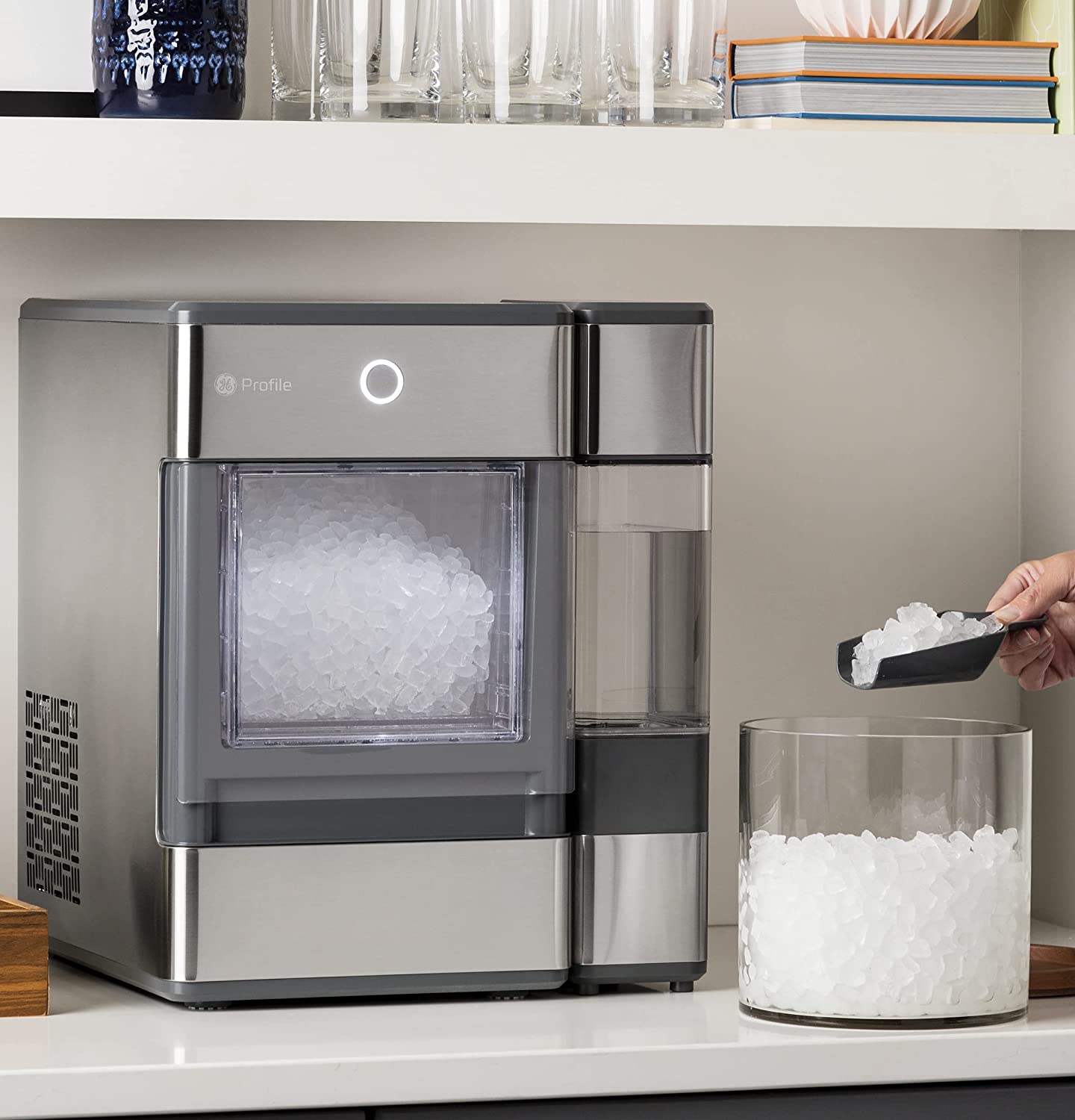 GE Profile Opal | Countertop Nugget Ice Maker with Side Tank | Portable Ice Machine Makes up to 24 lbs. of Ice Per Day | Stainless Steel Finish