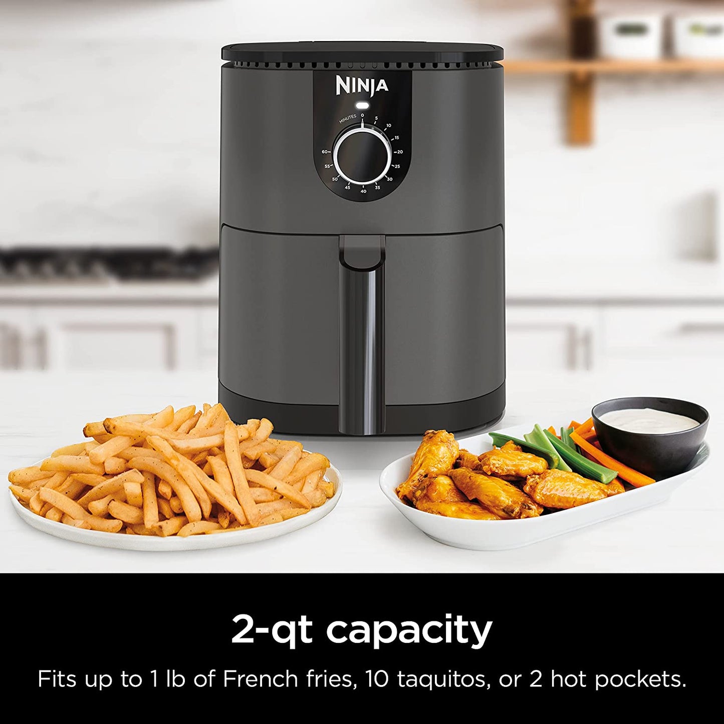 Ninja AF101 Air Fryer that Crisps, Roasts, Reheats, & Dehydrates, for Quick, Easy Meals, 4 Quart Capacity, & High Gloss Finish, Black/Grey