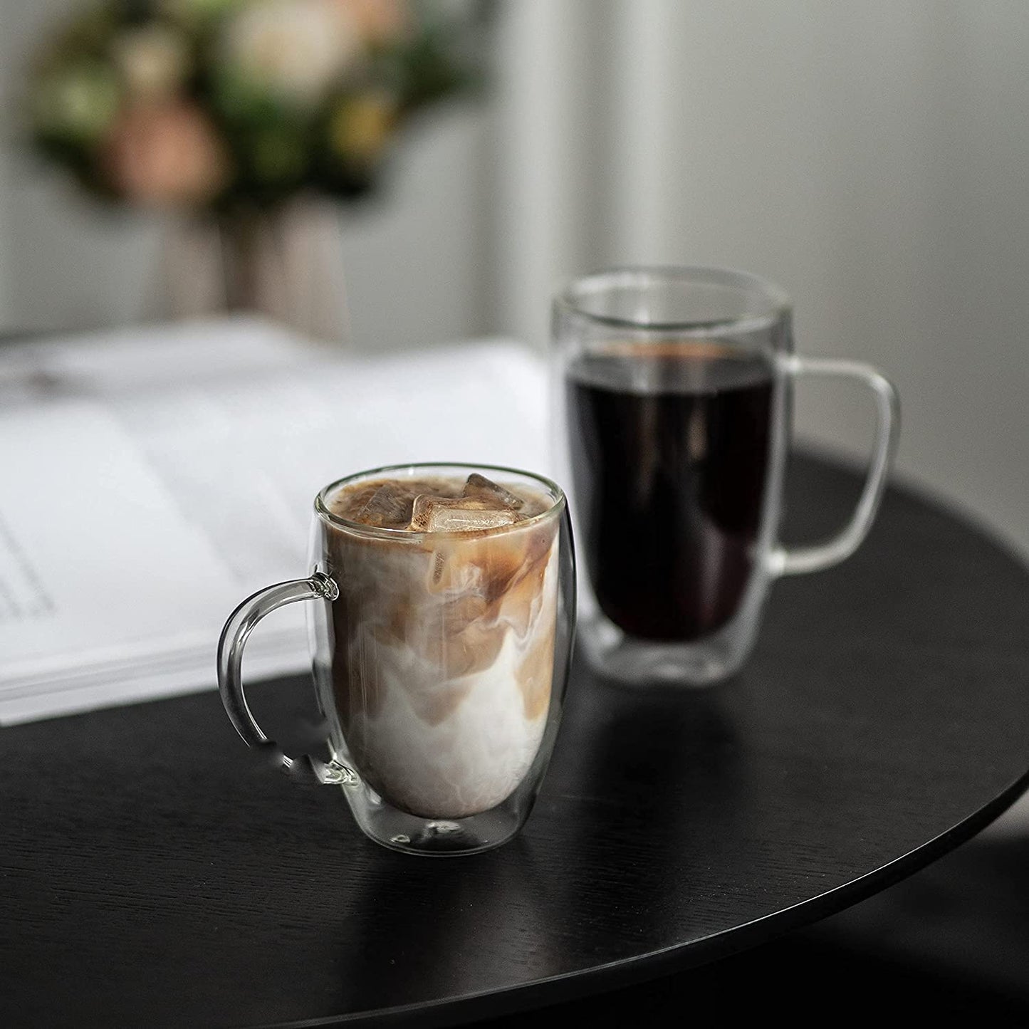 Double Wall Glass Coffee Mug, 15.2 Ounces-Clear Glass Coffee Cup with Handle