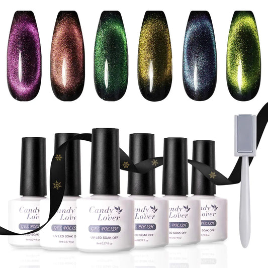 9D Cat Eye Gel Nail Polish Kit - Candy Lover 6 Selected Sparkle Colors