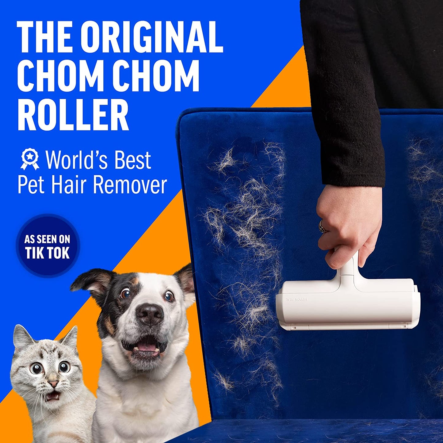 ChomChom Pet Hair Remover - Reusable Cat and Dog Hair Remover for Furniture Couch Carpet Car Seats and Bedding - Eco-Friendly Portable Multi-Surf