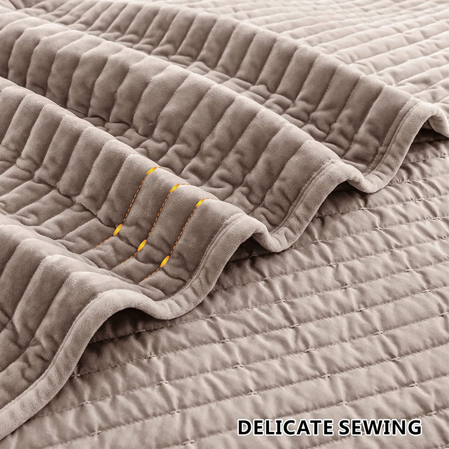 SHALALA Velvet Quilt Queen Size,Striped Bedding Set(Light Taupe,Full/Queen) - elpetersondesign