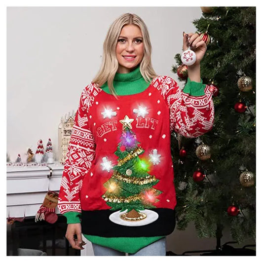 Women's LED Light Up Christmas Tree Ugly Sweater