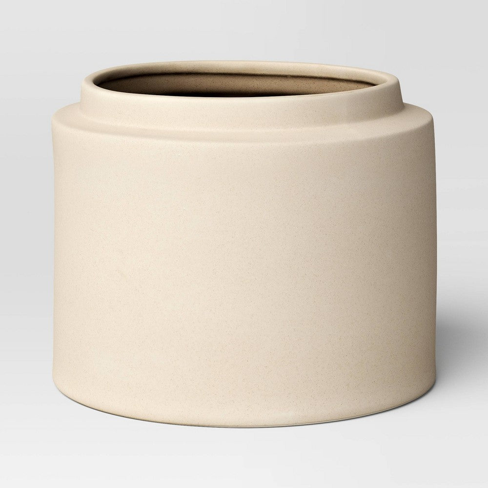 12" Wide Cylinder Textured Indoor/Outdoor Planter Gray/Tan Sand - Threshold